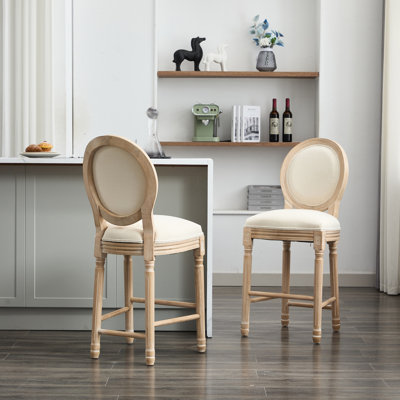 2 chaises de bar en bois massif, style champêtre français. Confort d'assise rembourré. Tapis robuste et ajustable. Beige, 14,21 po Large. Chic et durable 2, Flair. Siège rembourré pour et