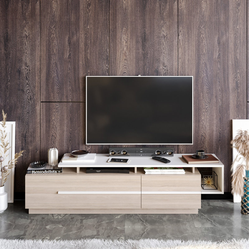 Crisslyn Unfinished TV Stand for TVs up to 70", White/Oak