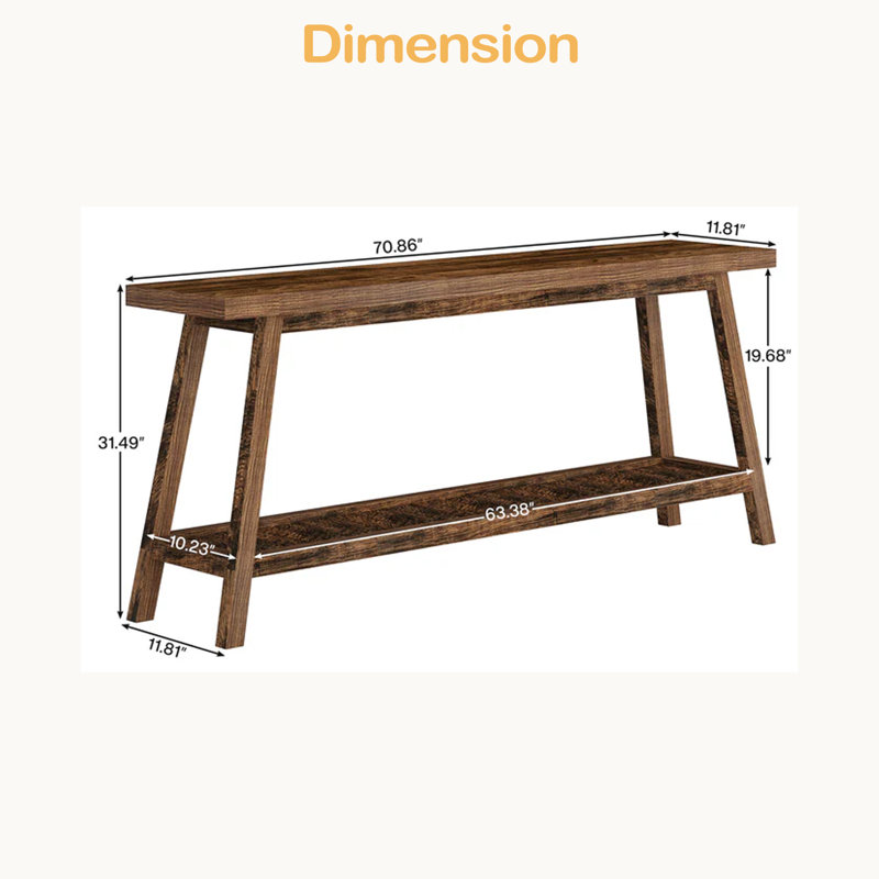2-Tier Sofa Table,Console Table,Extra-Long Entryway Table, Brown