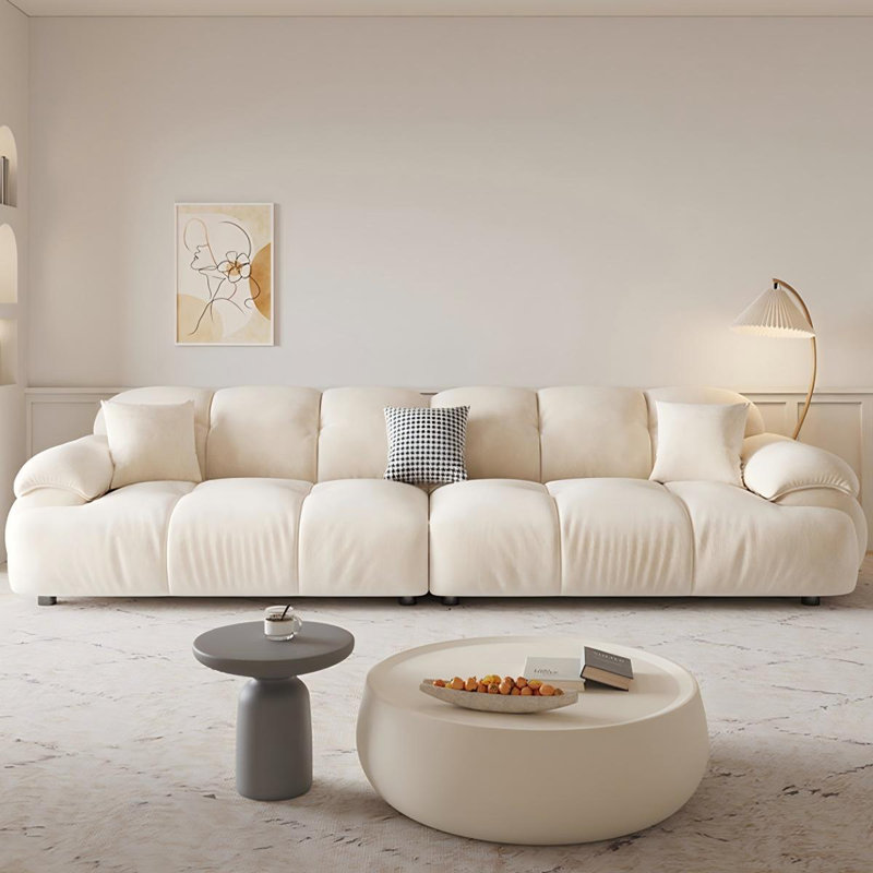 Coussin modulaire beige en polyester, Beige, 27.56" H x 110.24" W x 39.76" D