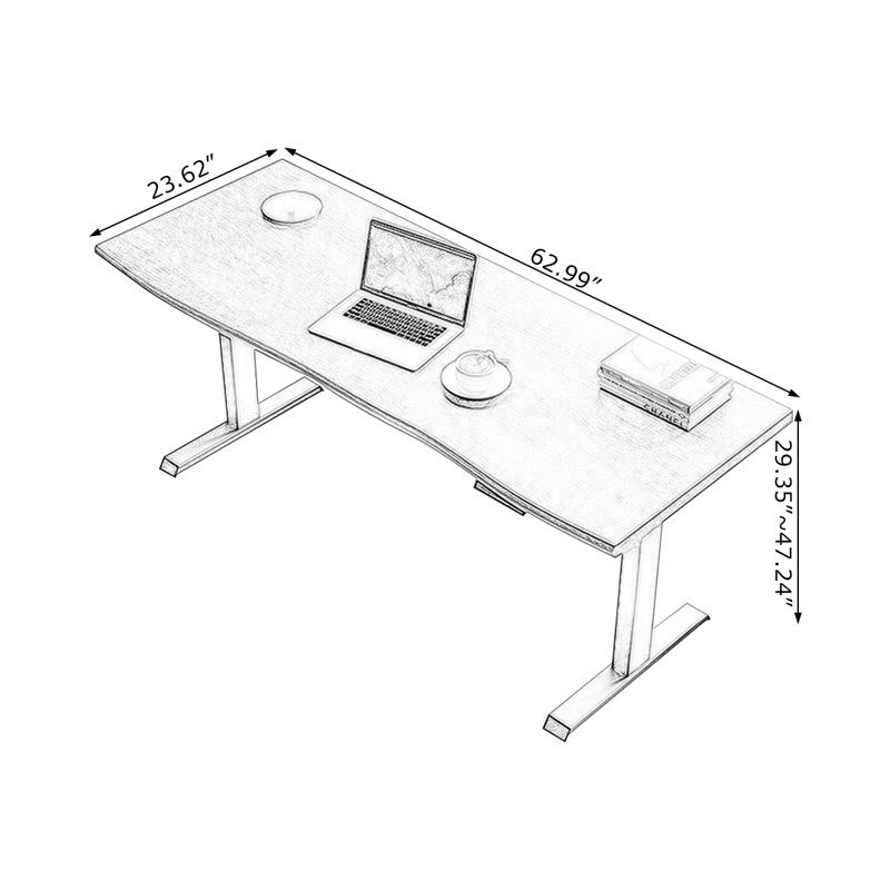 Bureau rectangulaire brun en bois massif, 28.35"H×62.99"L×23.62"W