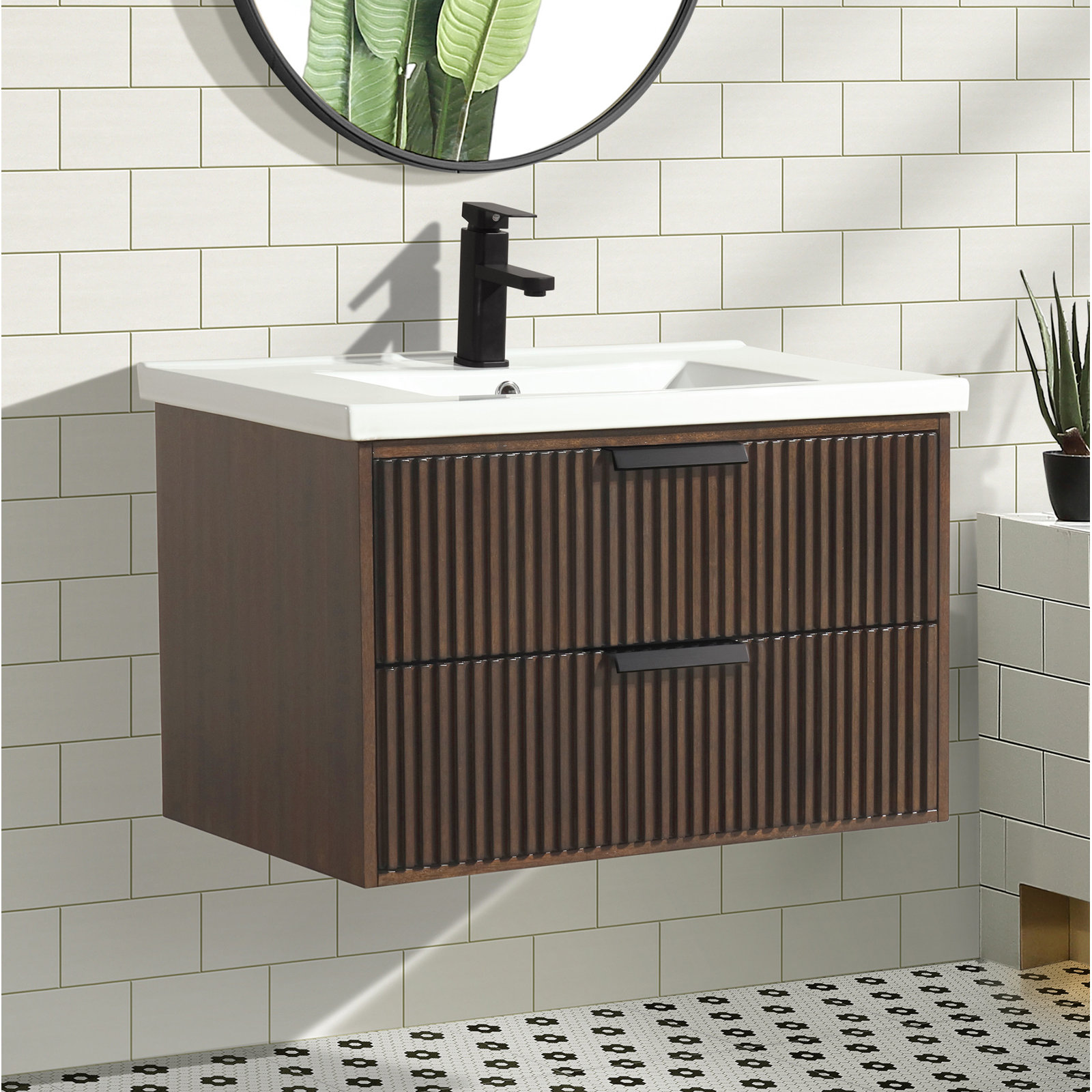 Anelie 30'' Single Bathroom Vanity, Walnut, Matte Black