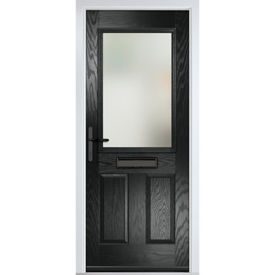 Crystal GRP Front door Lytham Black 920mm x 2090mm Open in Left hand Stipolytte Glass
