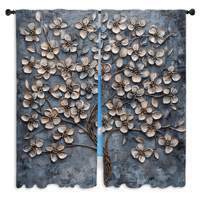 Sculpture en métal fleurs de rideaux de fenêtre - 2 panneaux, L 20 po x L 52 po