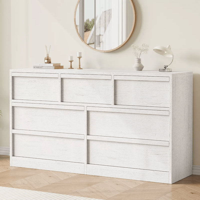 Commode 7 tiroirs 54 po blanc antique - tiroirs coulissants, solution de rangement polyvalente, White, 7-drawer chest