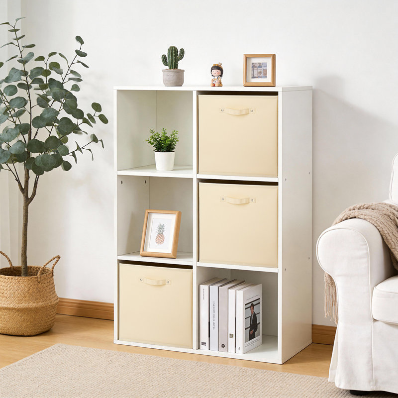 Ensemble de 6 cubes de rangement pliables en tissu de 13 po avec poignées en similicuir