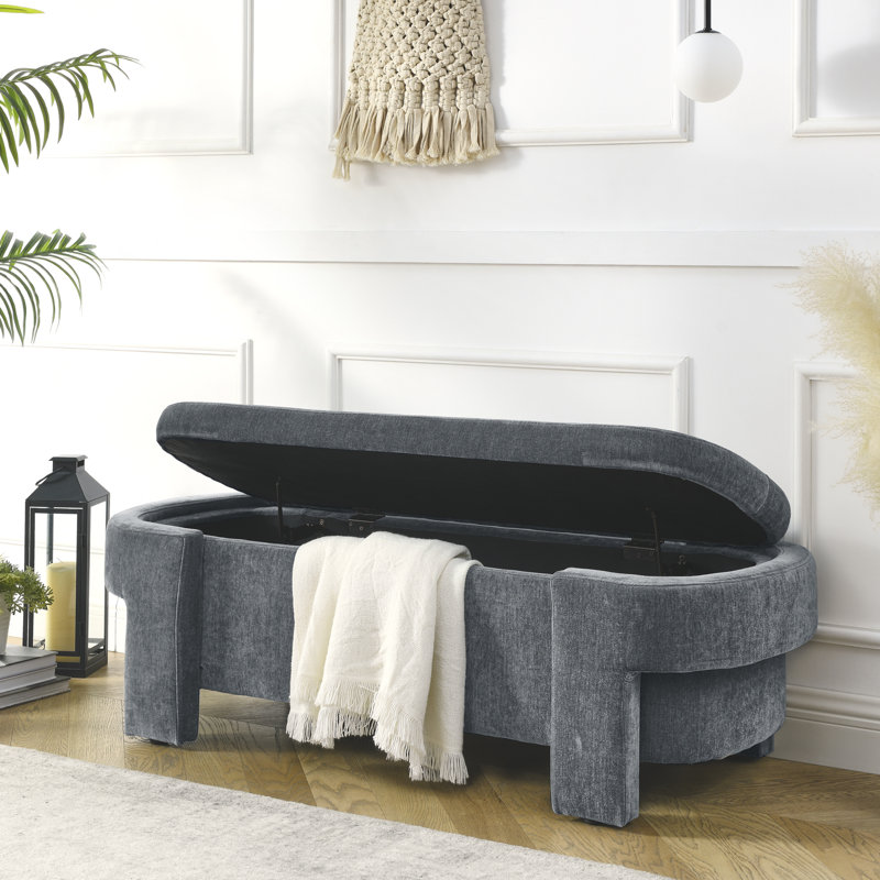 Banc en chenille avec grand espace de rangement pour le salon, le vestibule et la chambre à coucher, gris, (51,5 po x 20,5 po x 17 po)