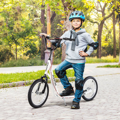 Aosom Youth Scooter Kick Scooter For Kids 5+ With Adjustable Handlebar 16" Front And Rear Dual Brakes Inflatable Wheels