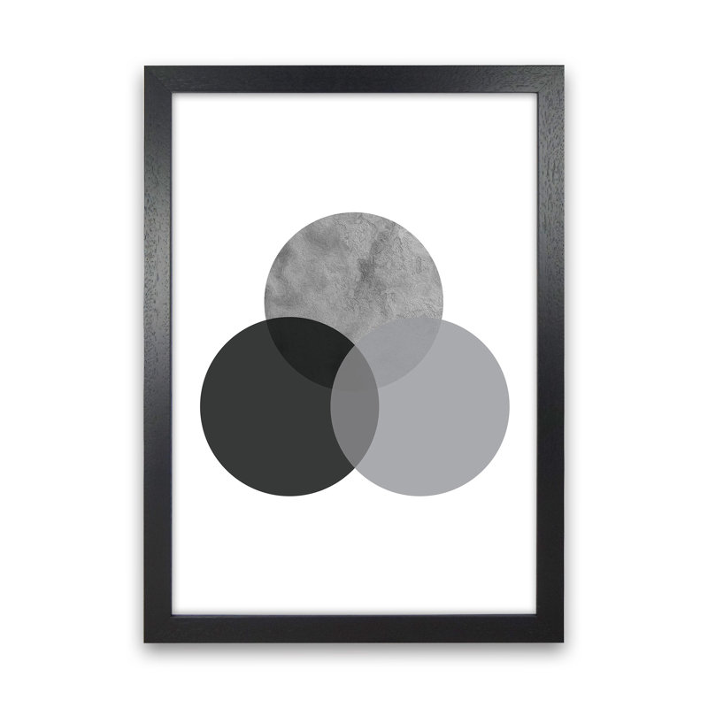 Geometric Grey And Black Circles by Pixy Paper - Print, 59.4cm H x 42cm W x 3cm D, Black Framed