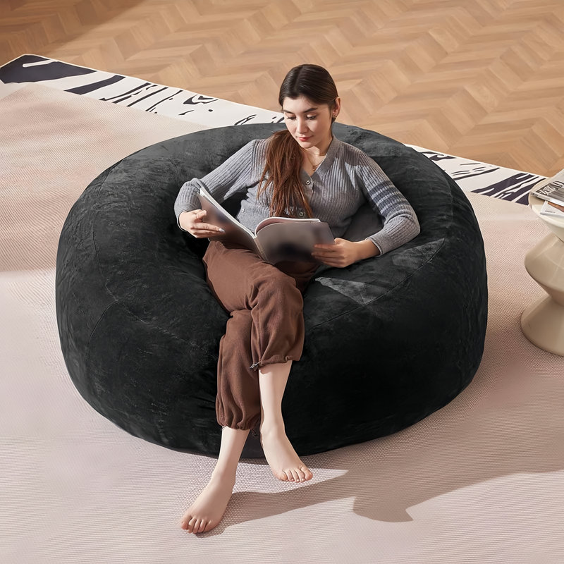 Bean Bag Chair, Memory Foam Filled, Large Beanbag Chairs For Adults And Teens, Soft Sofa With Removable Flannel Cover, Round Couch For Living Room Bedroom College Dorm
