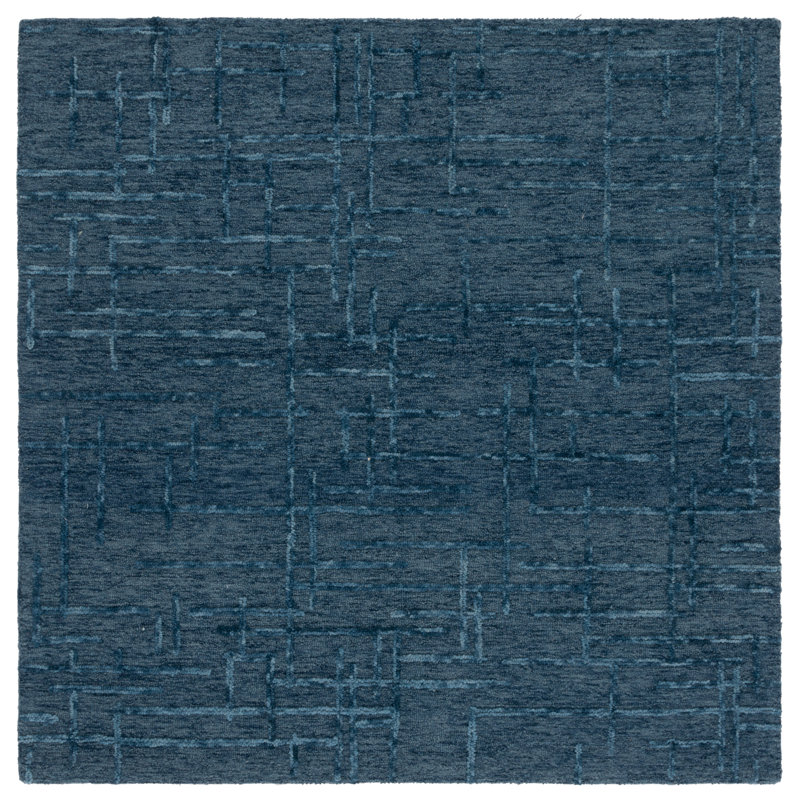Ephrona Ebony Hand Tufted Wool Cotton Abstract Rug in Navy, Square 6'