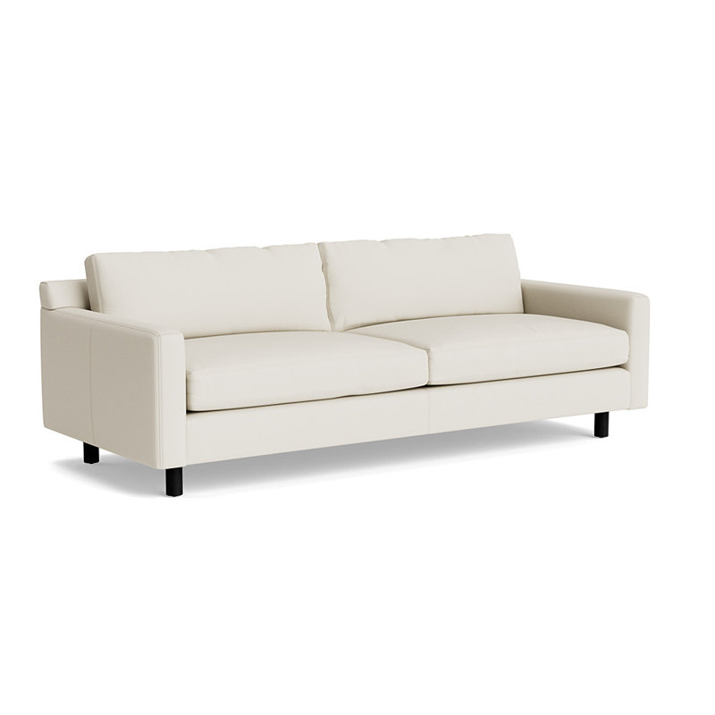 Canapé en cuir Hunter No Welt 100 avec fini en bois, H 32 po x l 100 po x P 39 po, Black, Cuir performance Greenwich - crème
