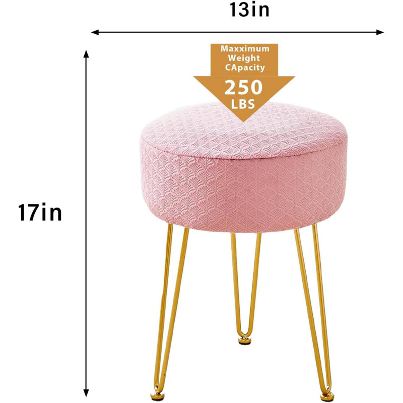 Vanity Accent Stool with Metal legs, Pink