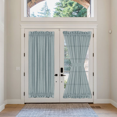 Rideau de porte en lin avec réduction de lumière d'intimité en lin | Rideau à passe-tringle 1 panneau pour porte en verre avec tissage en lin texturé