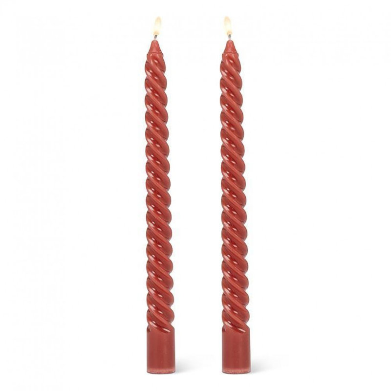 Set Of 2 Tight Spiral Taper Candles, Burgundy