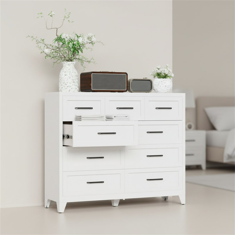 Armoire de rangement en métal blanc à 9 tiroirs avec tiroirs coulissants