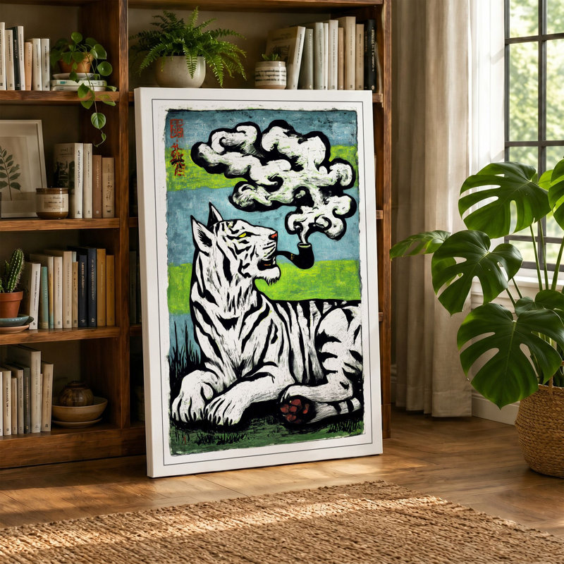 Resting Tiger Japandi - Print, 30x20 - 76.2 x 50.8 cm, Taupe Border
