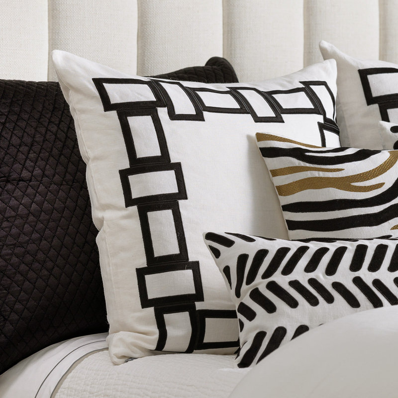 Peru Linen Square Pillow Cover & Insert, White/Black