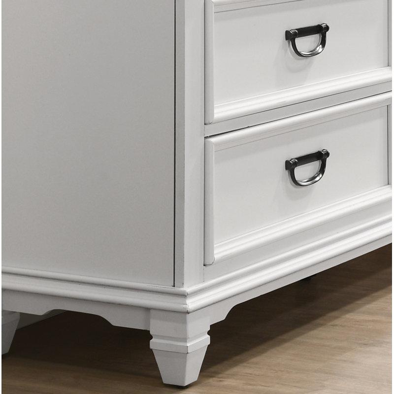 Bedroom Nightstand, Wood Nightstand, Traditional 3-Drawer Nightstand, Weathered White