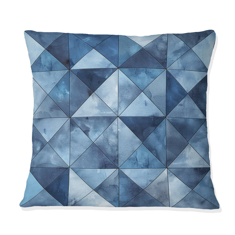 Coussin moderne bleu et blanc Modern Triangles IV, H 16 po x l 16 po