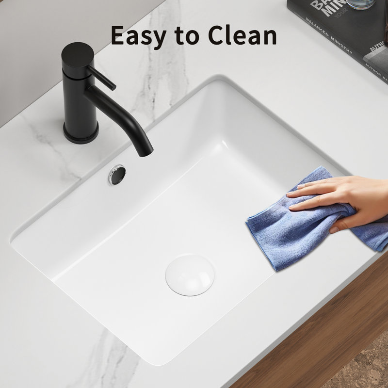 White Rectangle Undermount Porcelain Ceramic Bathroom Vanity Sink With Overflow | Gift Idea