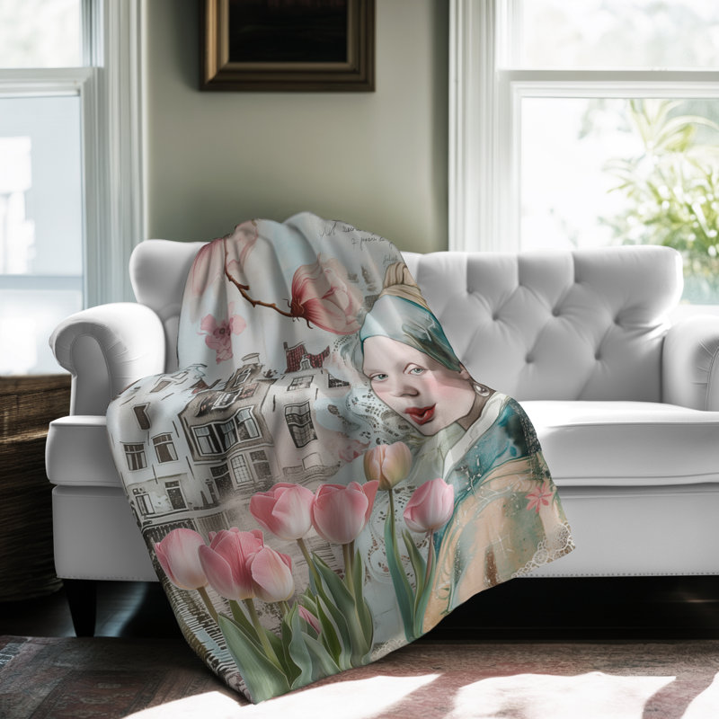 Parade de tulipes rose perle - couverture sherpa de qualité supérieure - reproduction d'art luxueuse, Grand lit