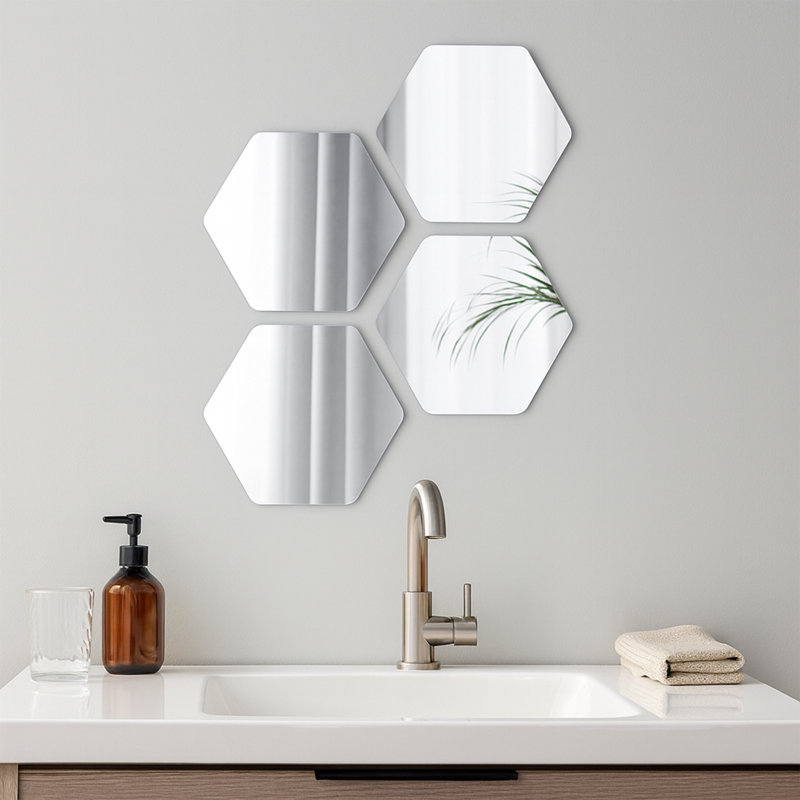 4  Small Adhesive Shaped Mirror Modern & Contemporary Frameless Set, 7.12" x 6.14"