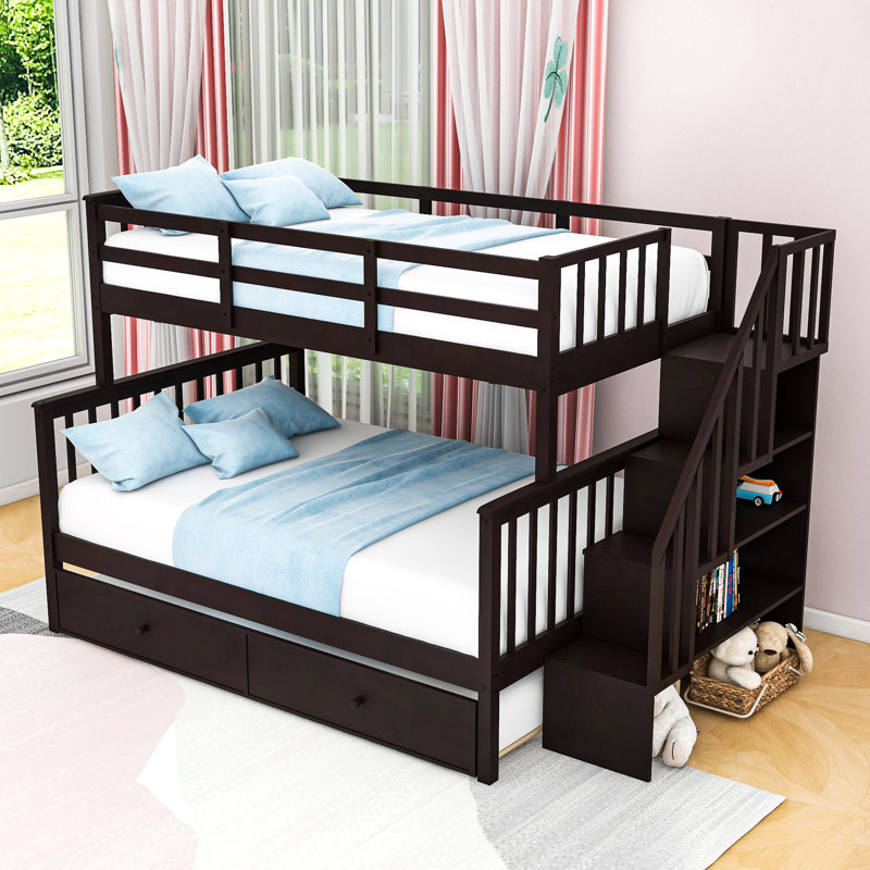 Dekevious Kids Twin Over Full Bunk Bed with Trundle, Espresso