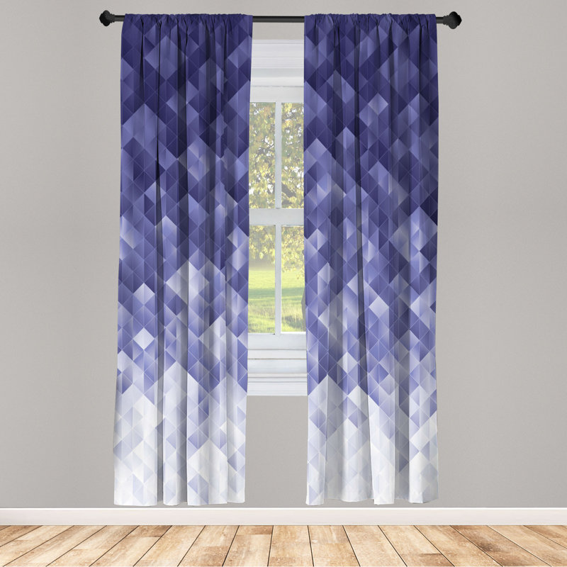 Microfiber Floral Semi-Sheer Rod Pocket Curtain Panels, 28" W x 84" L, Dark Blue/White