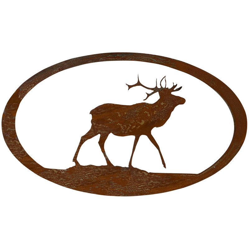 Dugout Creek Designs Rustic Steel Elk Oval Wall Art, Natural Rust Patina