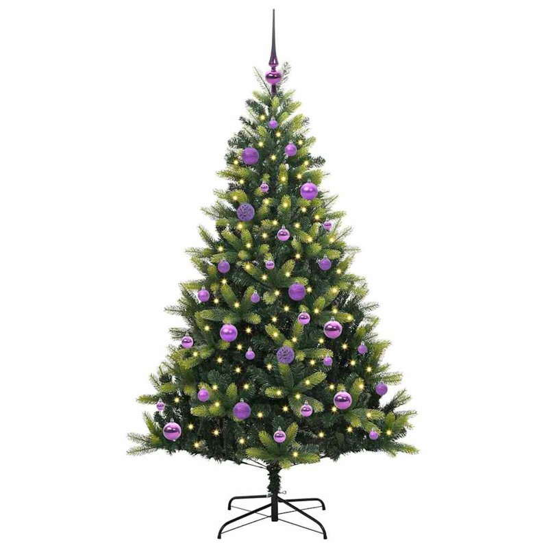 Artificial Hinged Christmas Tree 150 LEDs Green, 4.92' H, Purple