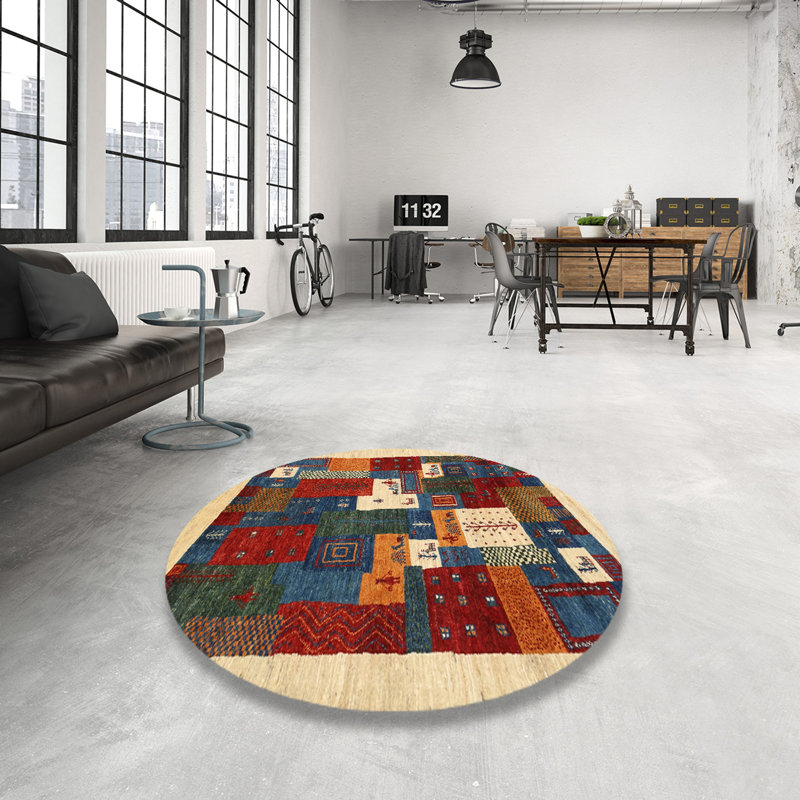 Tapis beige/brun/gris contemporain, Rond 4 pi