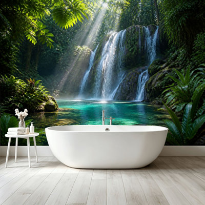 Peel and Stick Wallpaper Wall Mural Tropical Waterfall Wall Art Self Adhesive and Removable