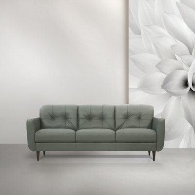 Radwan Pesto Green Leather Sofa (Assembled)