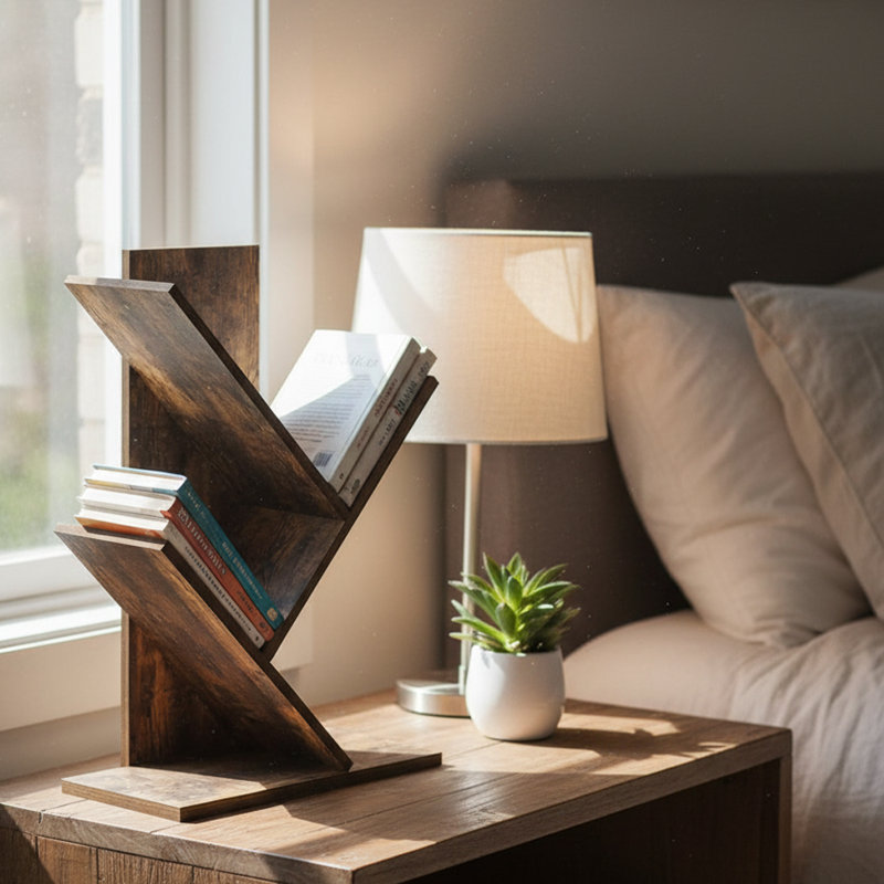 Bibliothèque rustique moderne à 3 niveaux pour décoration d'intérieur, Brun rustique