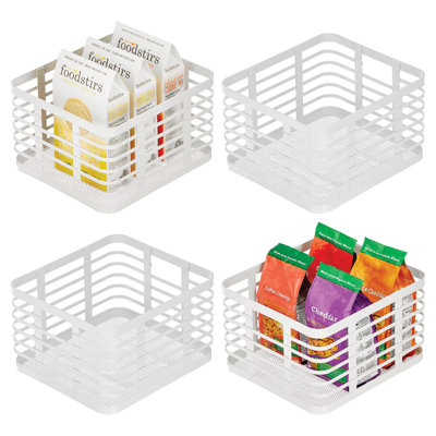 Panier en métal avec poignées - Paniers de rangement pour fruits et légumes - Ensemble de 4 - Blanc mat