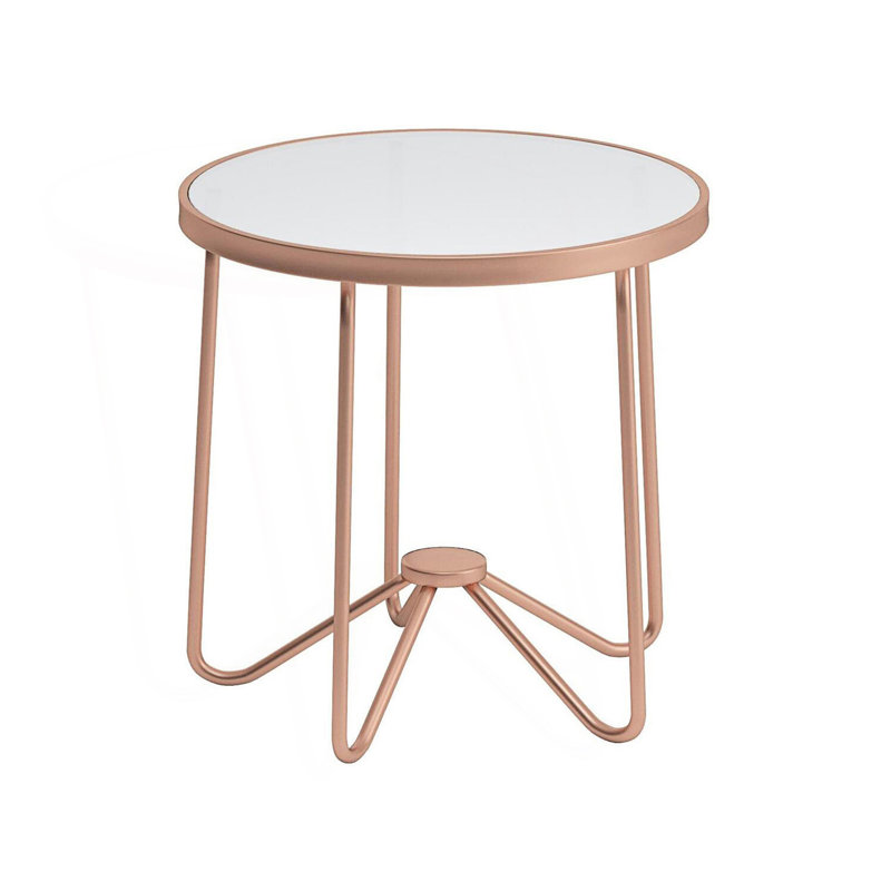 Table ronde avec plateau en verre givré, table basse