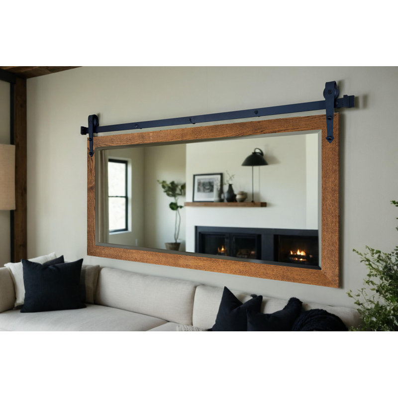 Ozark Hardwood Beveled Mirror With Steel Barn Door Rail