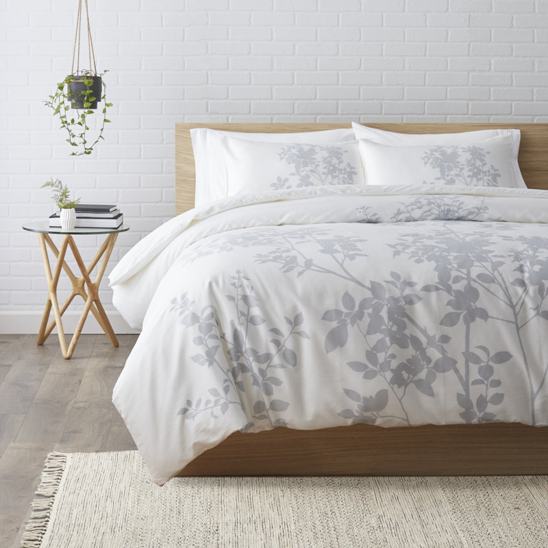 Ensemble de housse de couette Silent Woods, Couette double / très grande et 2 taies décorati, Gris