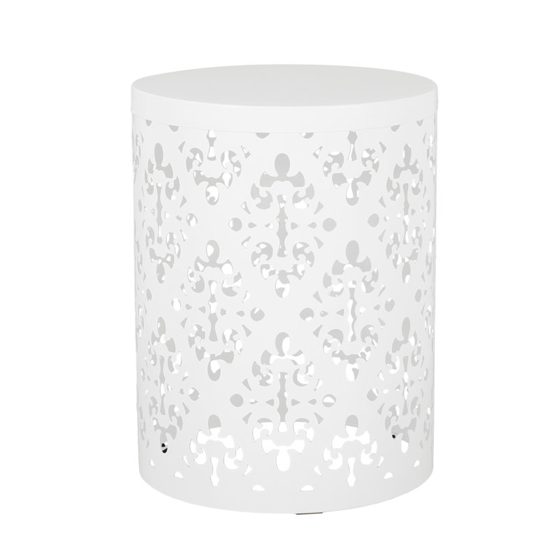 Nadilyn Round Metal Outdoor Side Table , 13.78'' in. W 13.78'' in. D, White