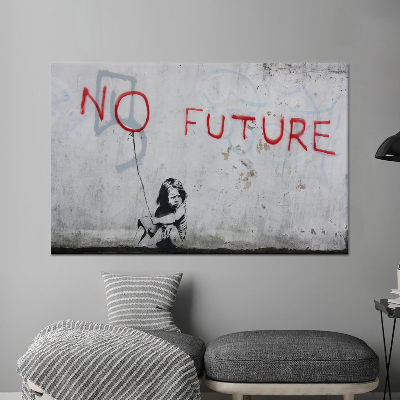 Toile imprimée: «No future» de Banksy, art avec ballon, toile tendue 1P, H: 23,6 po x l: 35,4 po