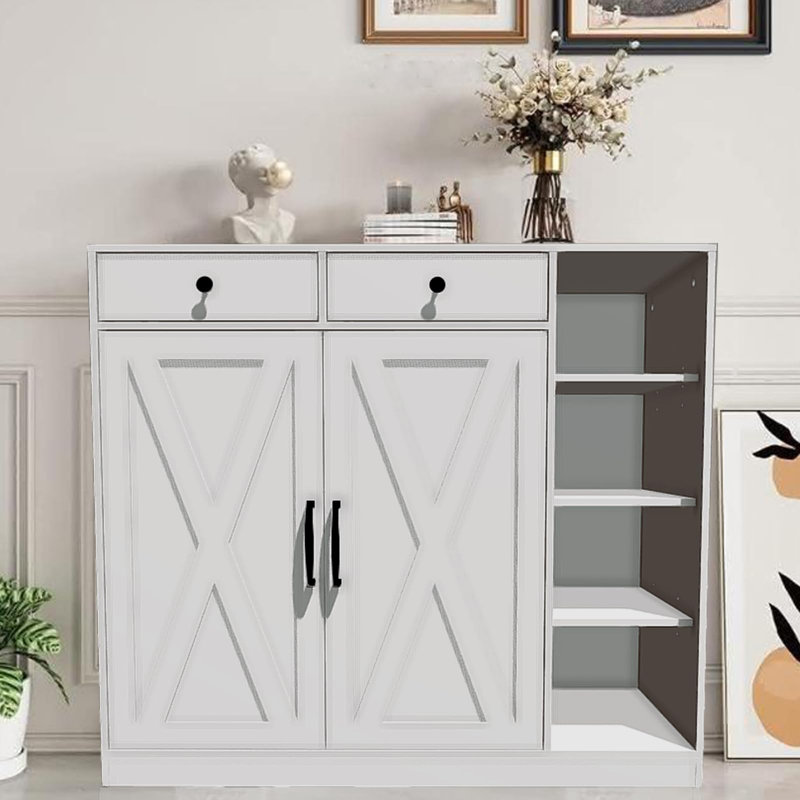  Armoire de rangement pour chaussures Farmhouse - 6 tablettes réglables et 2 tiroirs pour le bureau personnel