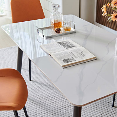 Grande table de salle à manger rectangulaire en métal robuste à base de pierre moderne 1,6 m