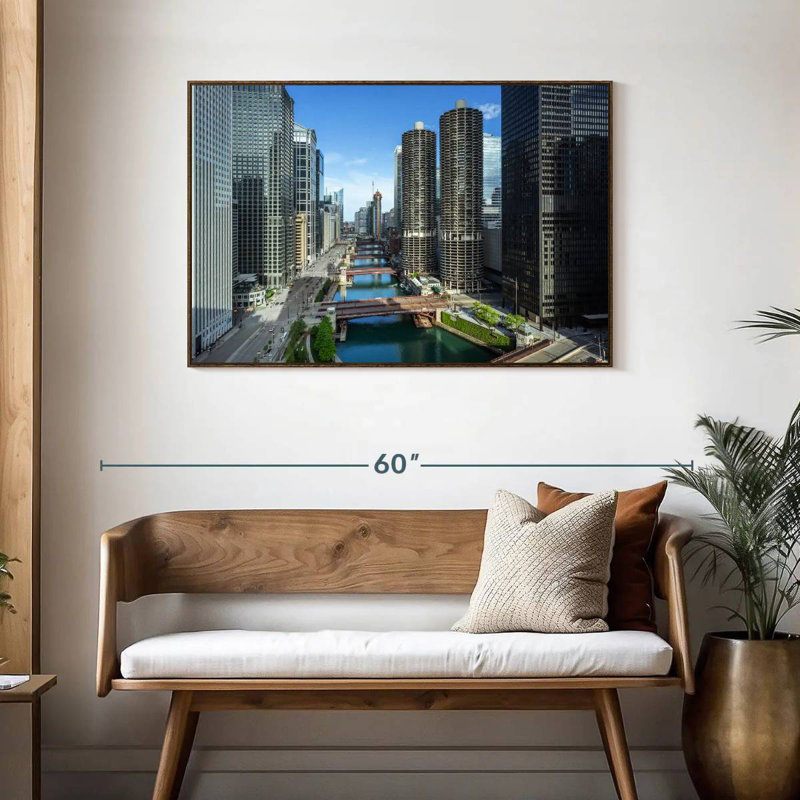 Chicago Riverside Towers, 43 po x 29 po, Cadre flottant noyer