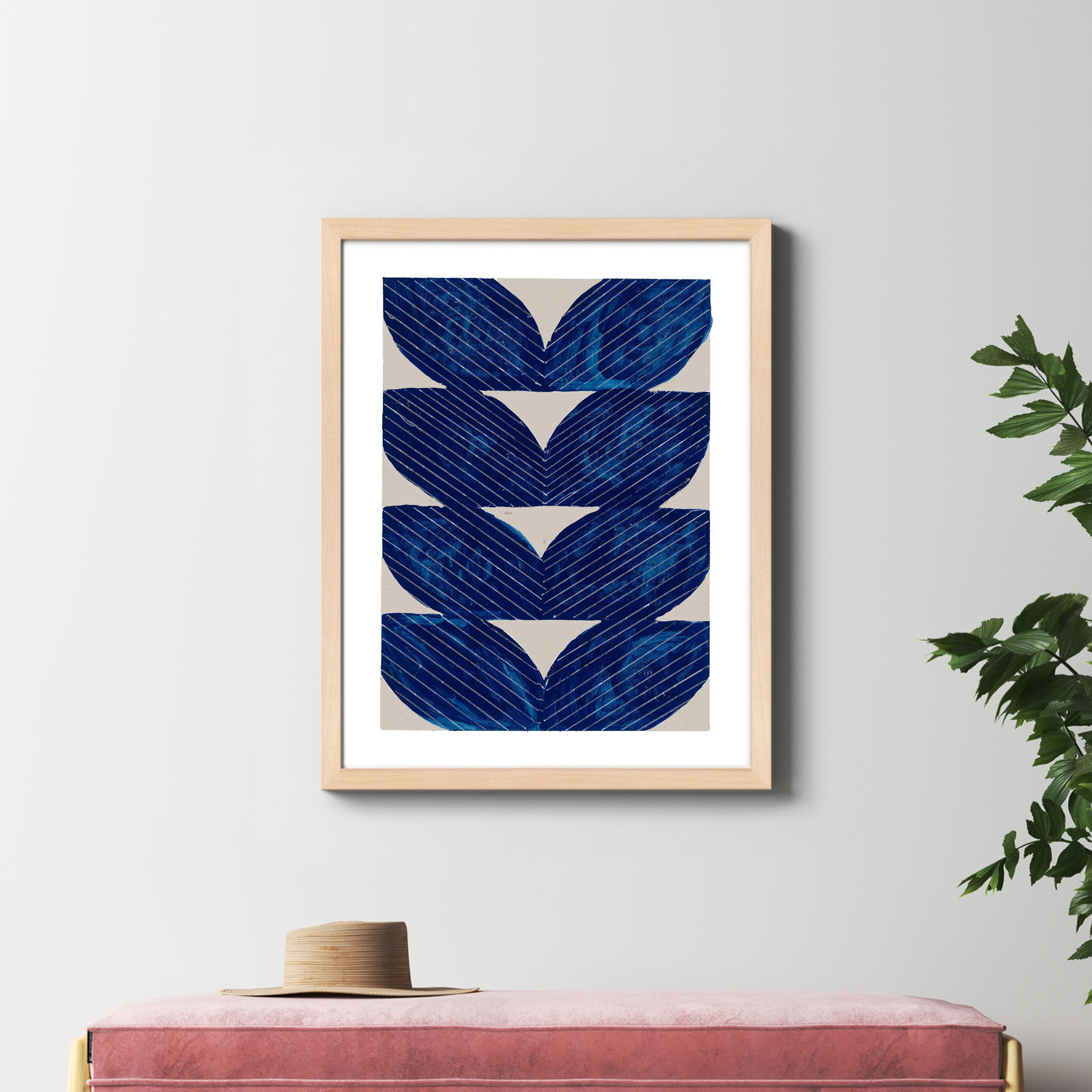 Blue Chevron "Navy Chevron" Painting, 38" H x 30" W x 1.25" D, Brown