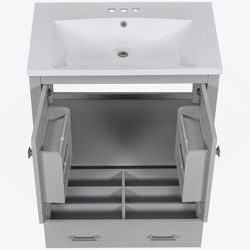 Meuble-lavabo 30 po avec lavabo simple, armoire encastrée avec 2 portes et tiroir, Gris