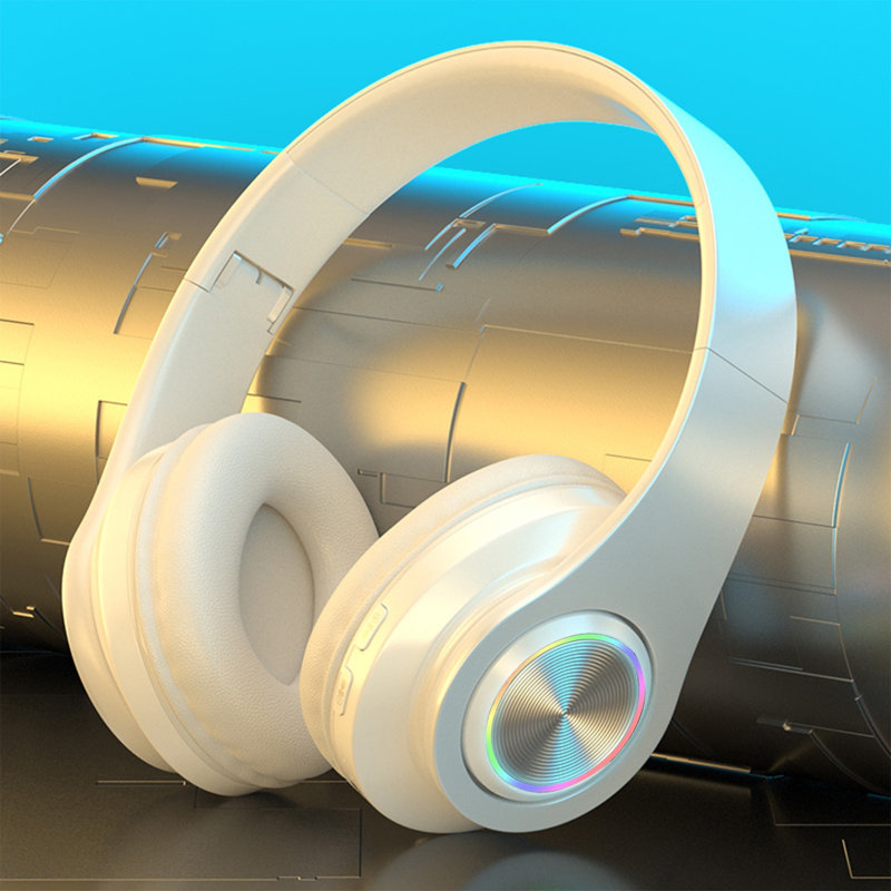 Casque d'écoute sans fil Bluetooth avec caisson de basses, casque d'écoute Bluetooth avec lumière DEL 5,2 pour la musique, les jeux et les sports