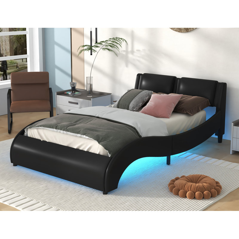 Lit-bateau en cuir Jusztina, Double, Noir
