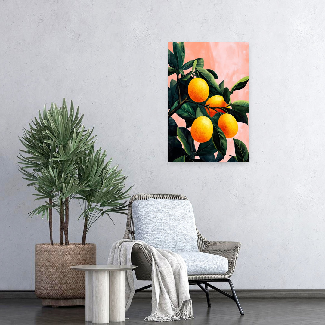 Evergreen Tropical Summer Fruits Oranges Playful Vibrant Palm Nature Summer Wall Art Print