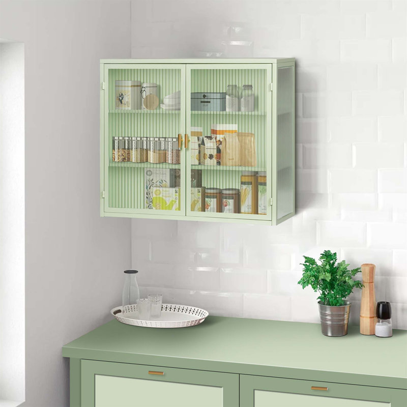 Armoire murale moderne à deux portes avec portes en verre et rangement à trois niveaux pour une utilisation polyvalente à la maison